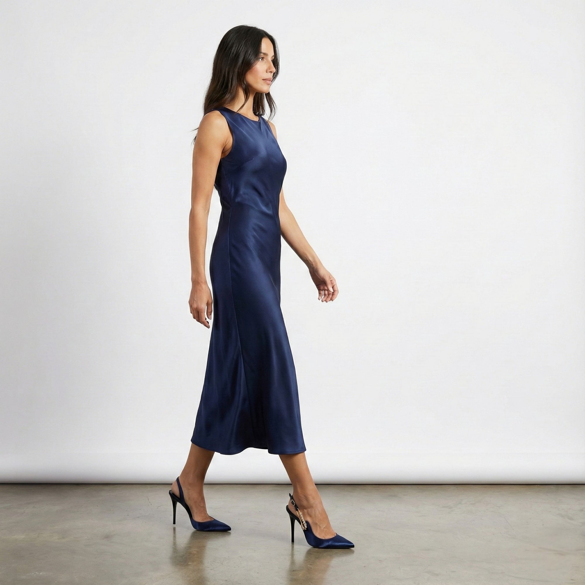 Zapatos de Tacón Aura Azul Marino Satén con Broche en Canarias 