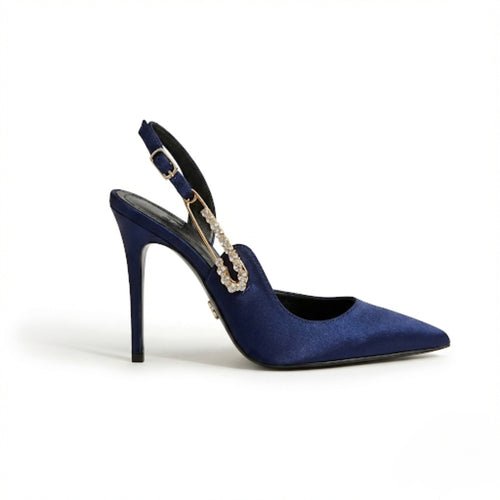 Zapatos de Tacón Aura Azul Marino Satén con Broche en Canarias 